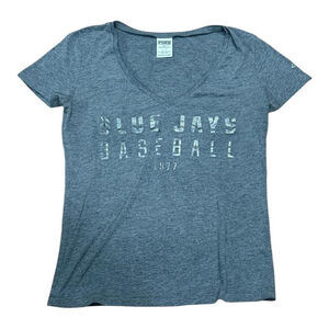 Toronto Blue Jays Shirt Womens Small Heather Gray MLB Baseball V Neck 1977 Tee